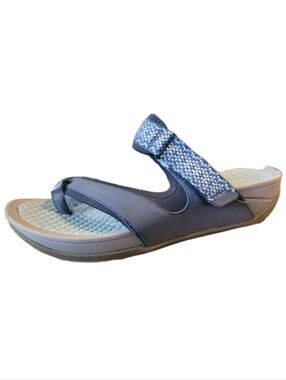 BareTraps Womens Sandal 7M Blue Patterned Toe-Post Slide Support Activewear